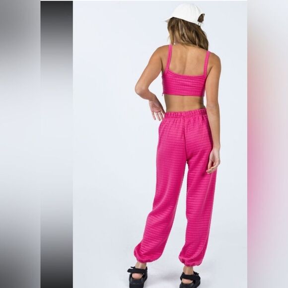 Princess Polly Pants Jogger Quilted HIgh Rise Barbie Pink Streetwear Stretchy 2 - Picture 1 of 14